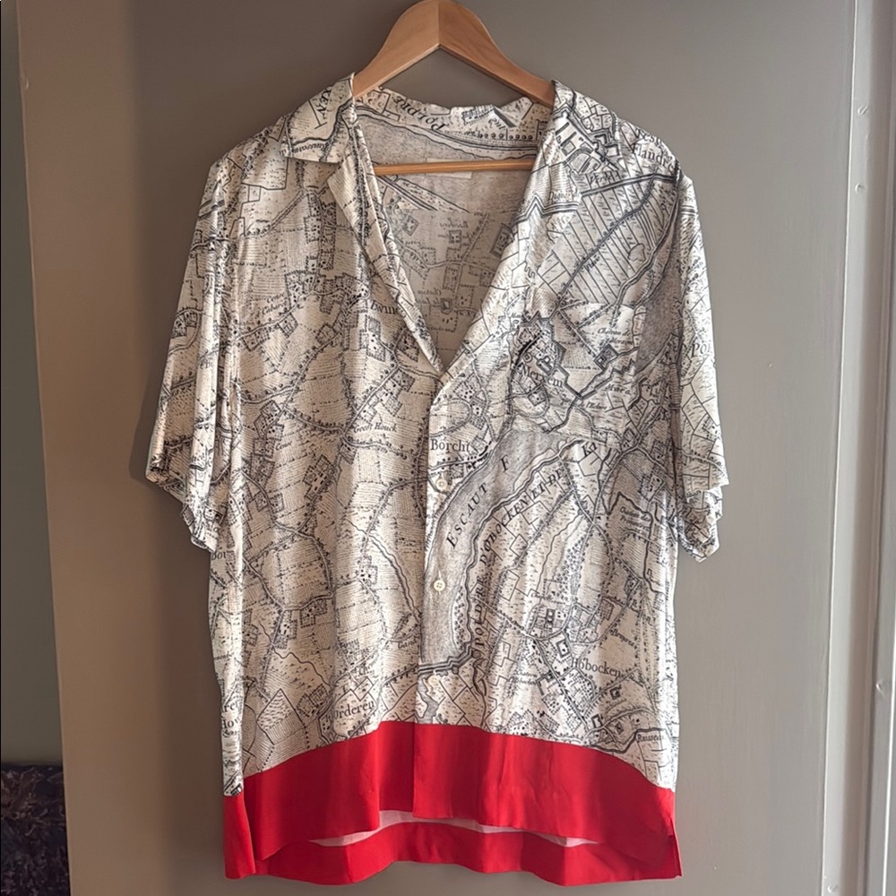 Dries Van Noten Casual Button Down Map Camp Shirt